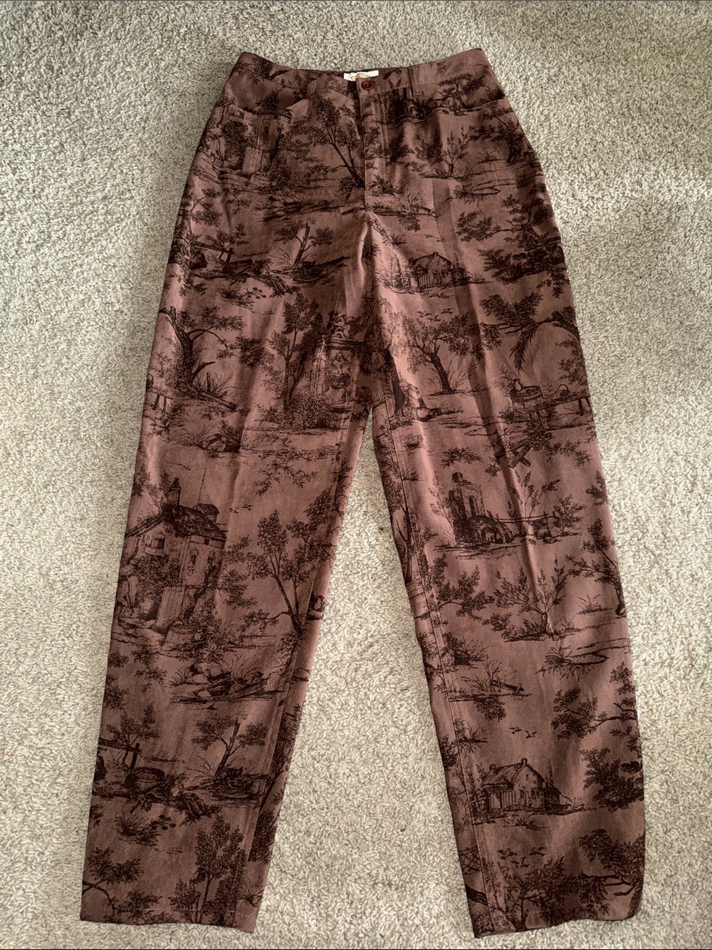 Vintage Talbots Brown French Country Figural Toile Stretch Pants
